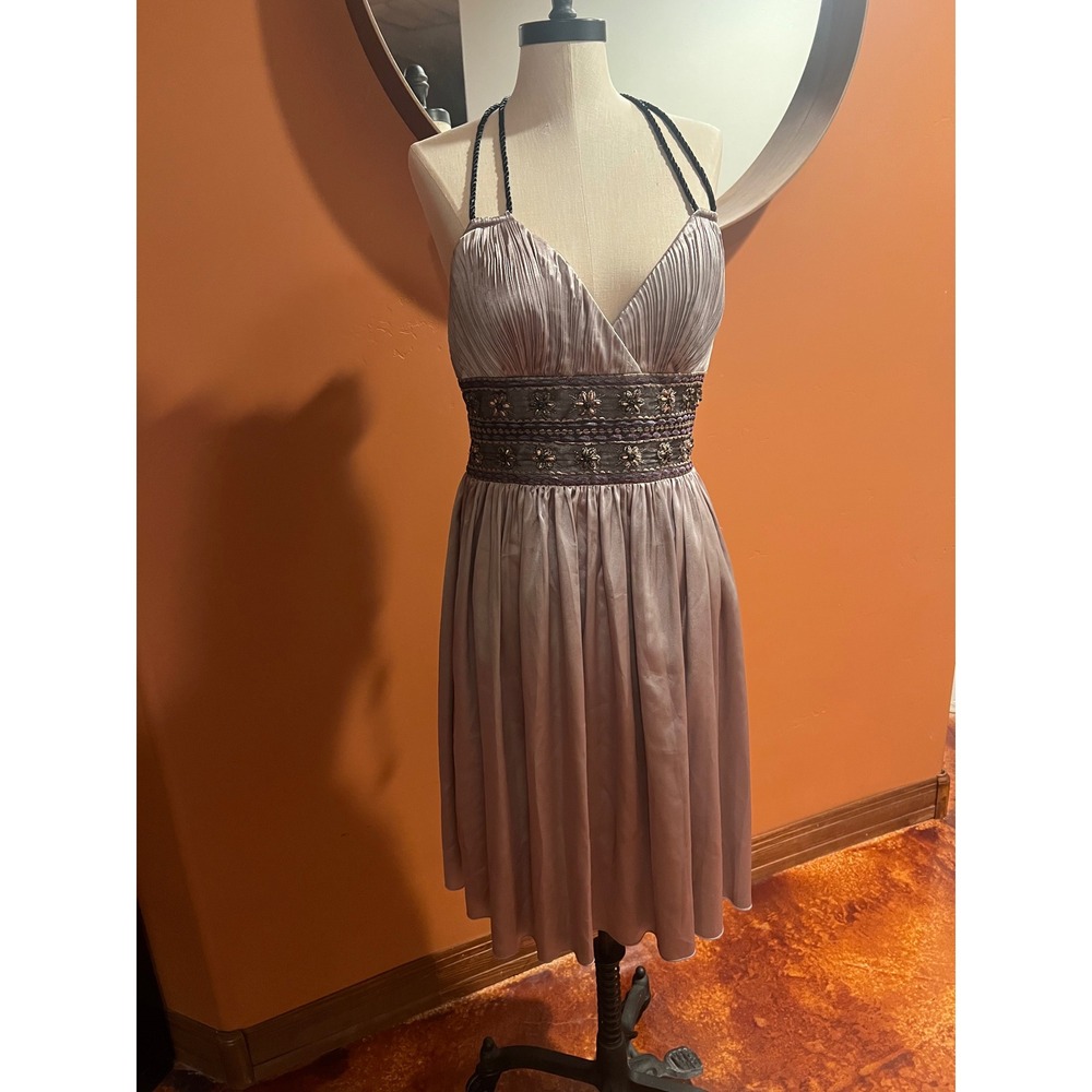 Lyndia by Lynessa Procanik Beaded Halter Neck Pleated Empire Waist Dress Size 10